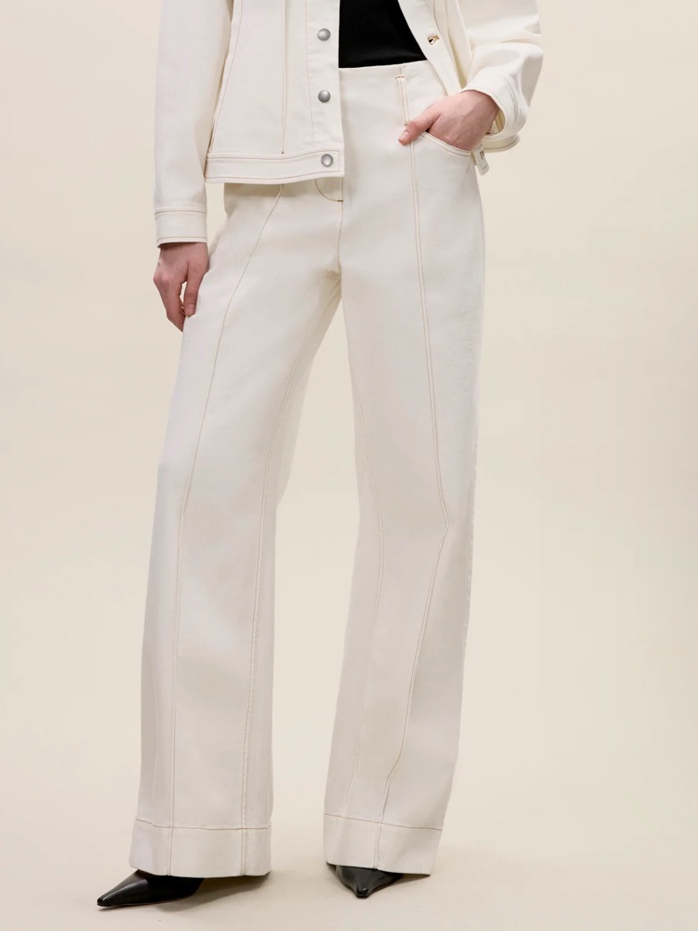 Rebecca Taylor Cora Denim Pants Size 4 Eggshell Wide Leg Stretch 32” Inseam